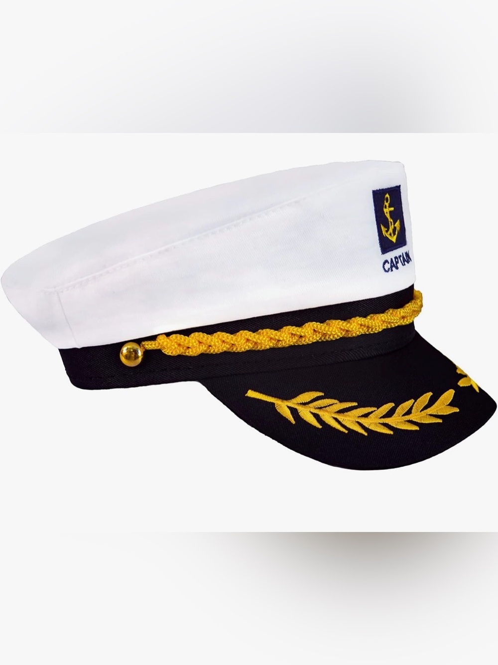 Captain's Hat with Gold Accents - White & Black